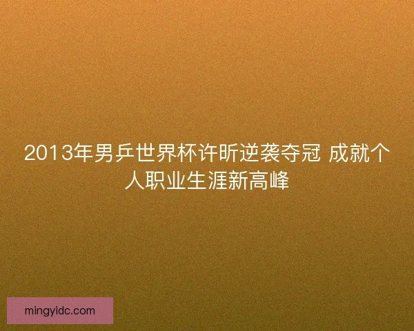 2013年男乒世界杯许昕逆袭夺冠 成就个人职业生涯新高峰